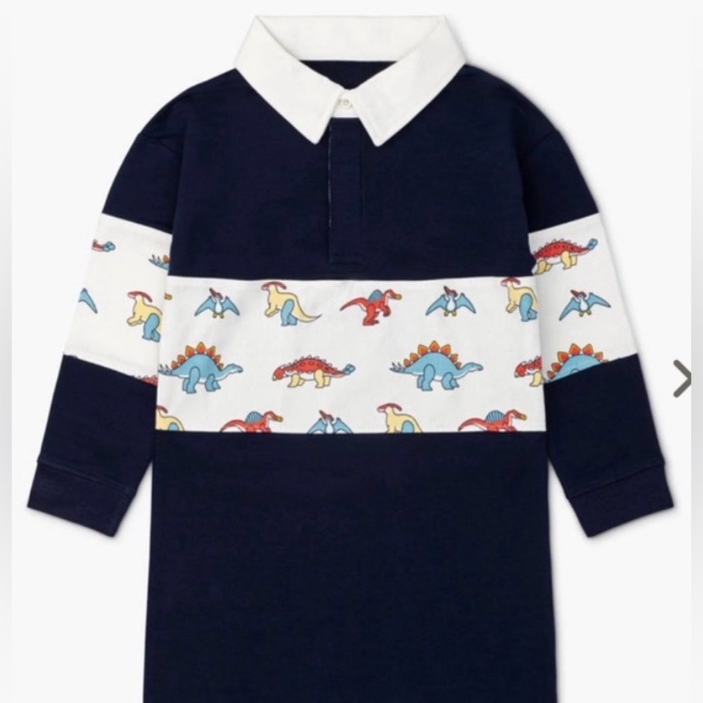 Monica + andy Navy Blue Dinosaur Print Kids Rugby Dress size 3t
